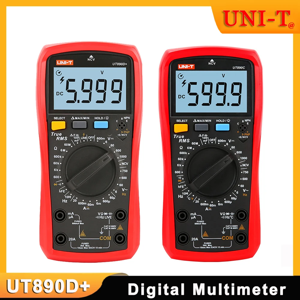 

UNI-T Digital Multimeter True RMS UT890C UT890D Plus Manual Range AC DC Frequency Capacitance Temperature Tester Backlight