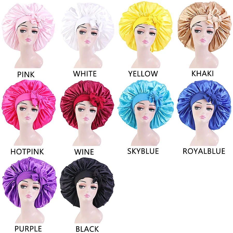 Satin Bonnet With Edge Wrap Tie Band Silk Bonnet Hair Bonnet For Sleeping Silk Bonnet For Curly Hair Bonnets Women Hair Bonnets