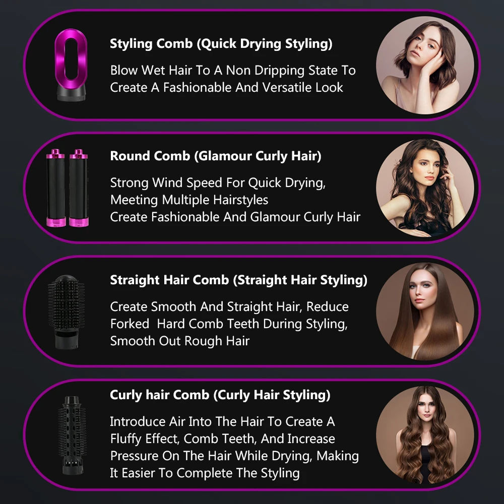 5 in 1 Hot Air Comb Automatic Curling Iron Dual Purpose Hair Styling Comb Automatic Hair Suction Super Leafless Dryer Tools