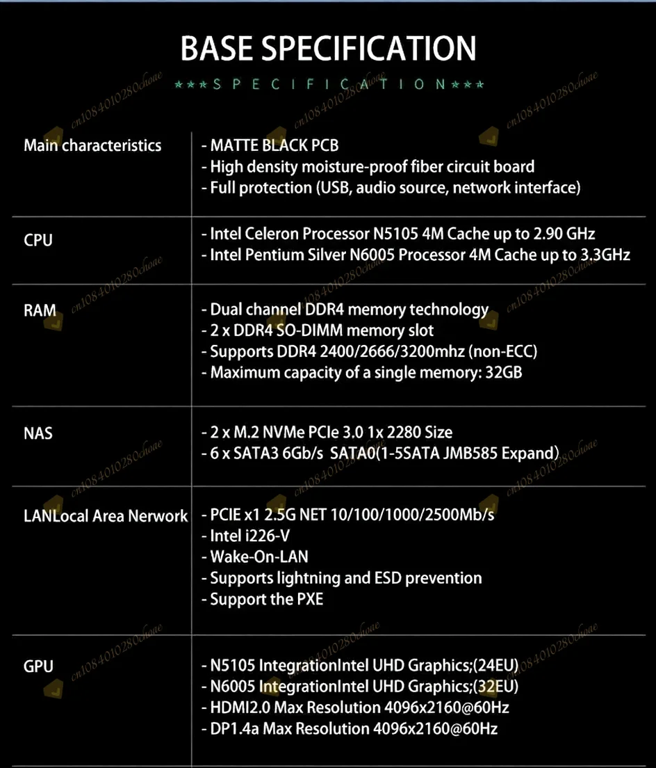 N6005 Industrial Motherboard NAS Motherboards 4 Cores 4 Threads Low Power Proces