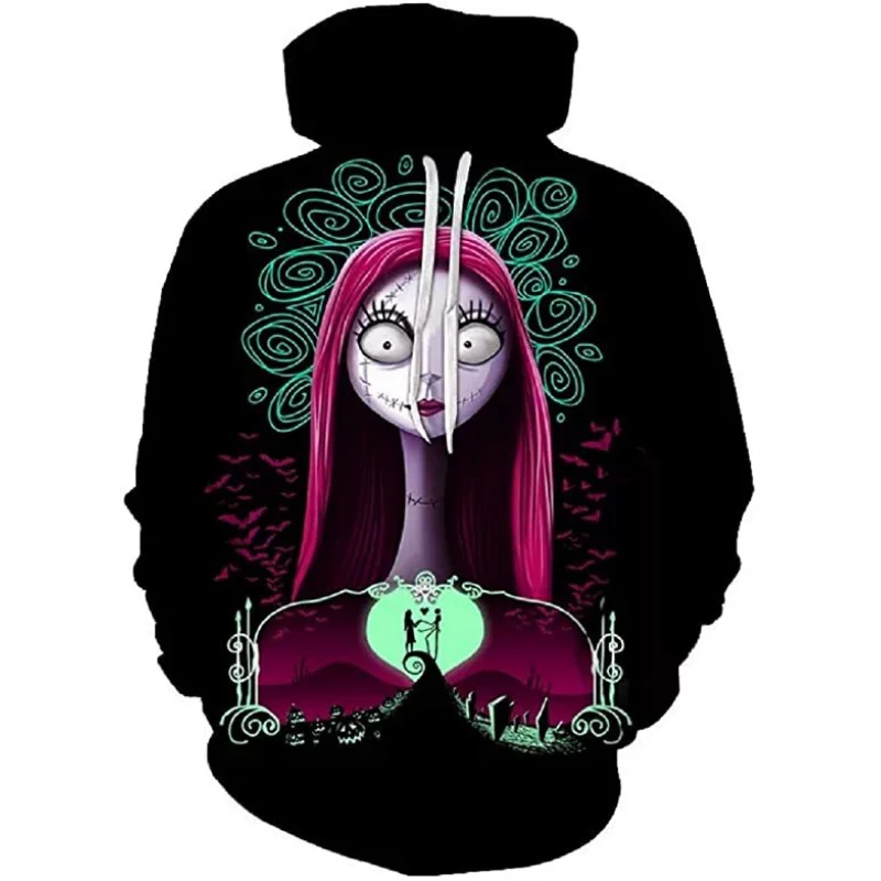 thumbnail image 1 of Sudadera con capucha con estampado 3D de pesadilla antes de Navidad para hombres y mujeres, sudaderas con capucha de Jack Skellington Sally, sudaderas con capucha de Cosplay de terror de Halloween, re, 1 of 5