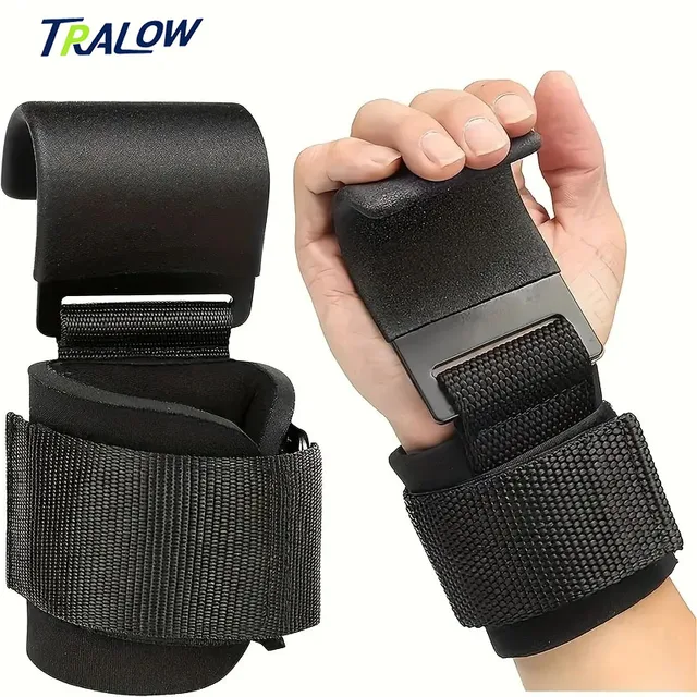 59696-880312.jpg TRALOW Weight Lifting Hooks Wrist Strap Hooks Weightlifting Adjustable Gym Lifting Pull-Ups Strength Training Fitness Workouts