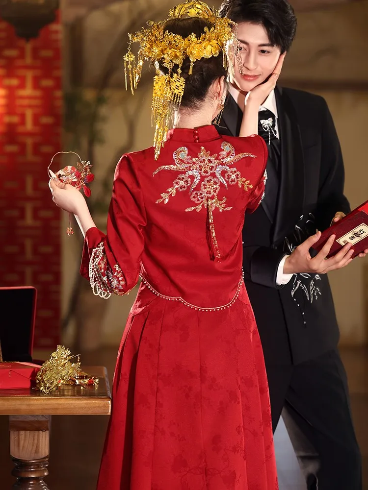 green emerald velvet dress Vintage Red Chinese Floral Qipao Cheongsam Dress main image 0