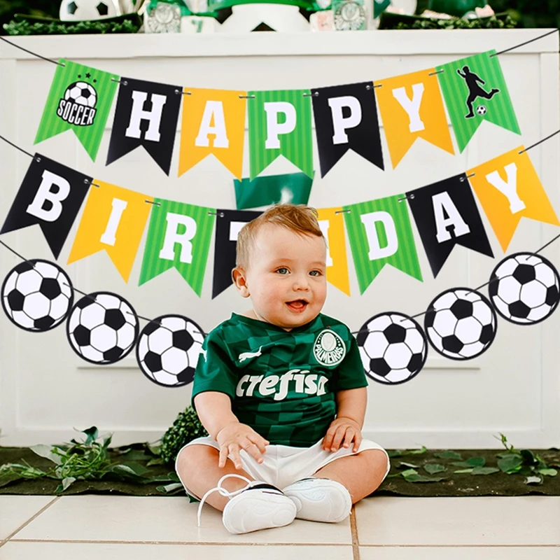 1set Football Party Happy Birthday Banner Paper Garland Kids Boys Sports Theme Soccer Birthday Party Decoration Favors Supplies