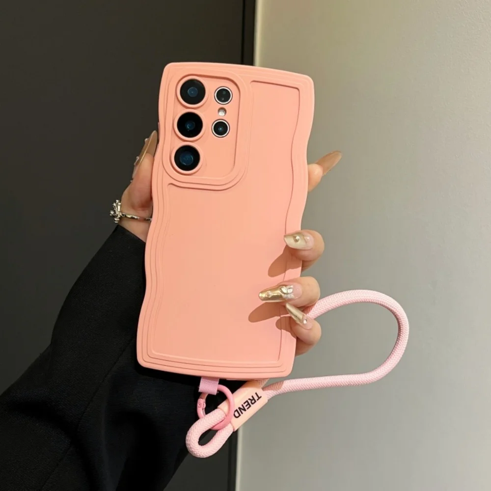 Luxury Lanyard Wave Border Case with Hand Wrist Strap in Candy Color