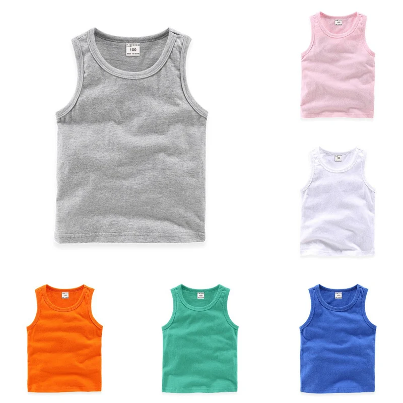2022 Candy Color Girls Sleeveless Vest Sports Undershirts Kids Singlet Cotton Underwear Summer Children Boy Tops Beach Clothing