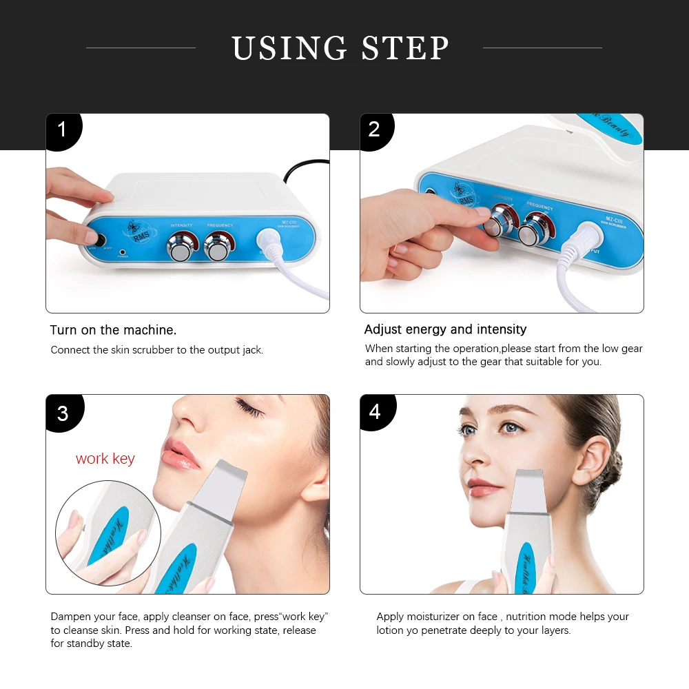 Facial Scrubber Ultrasonic Facial Skin Scrubber Deep Cleaning Blackhead Acne Spots Remover Peeling Beauty