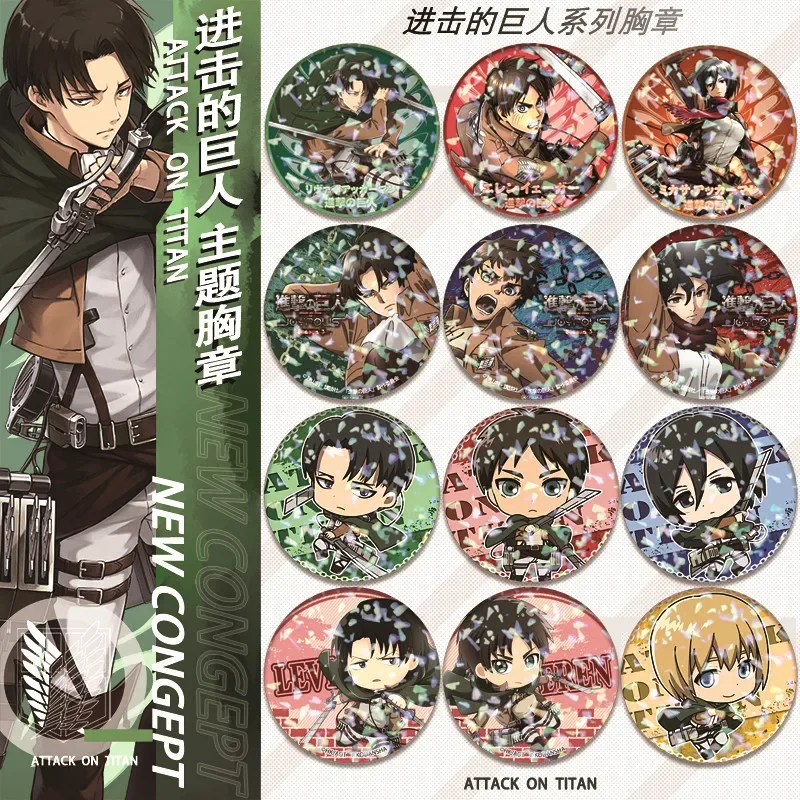 Attack On Titan Laser Badge Anime Eren Jaeger Mikasa Ackerman Button Spilla Cartoon Banda Stagnata Insignia Broken Glass Bar Badge Hot