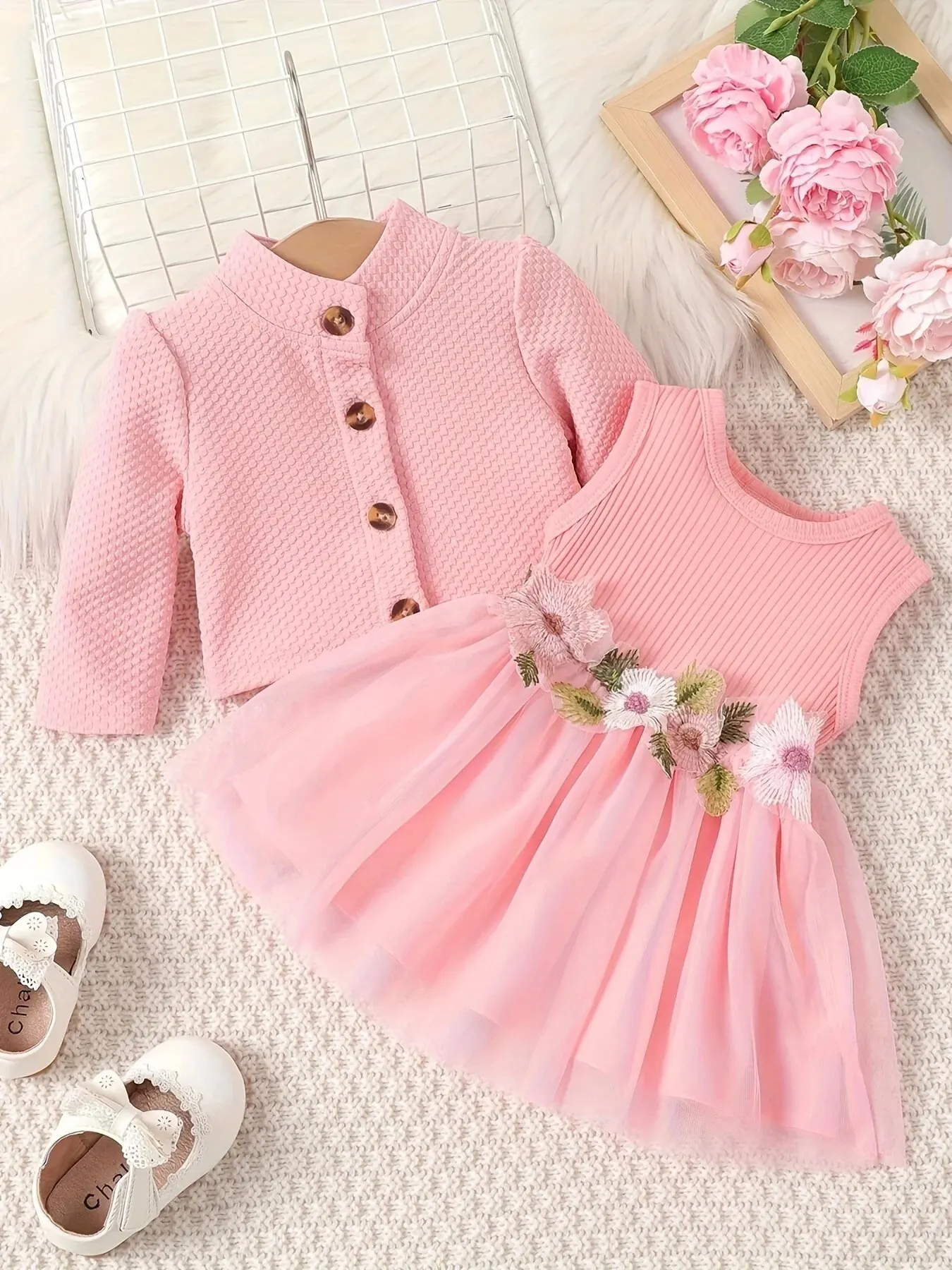 Baby Girl Flower Mesh Dress Set 1