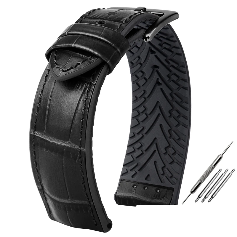 Premium Waterproof Leather & Silicone Watch Strap - 20mm/22mm