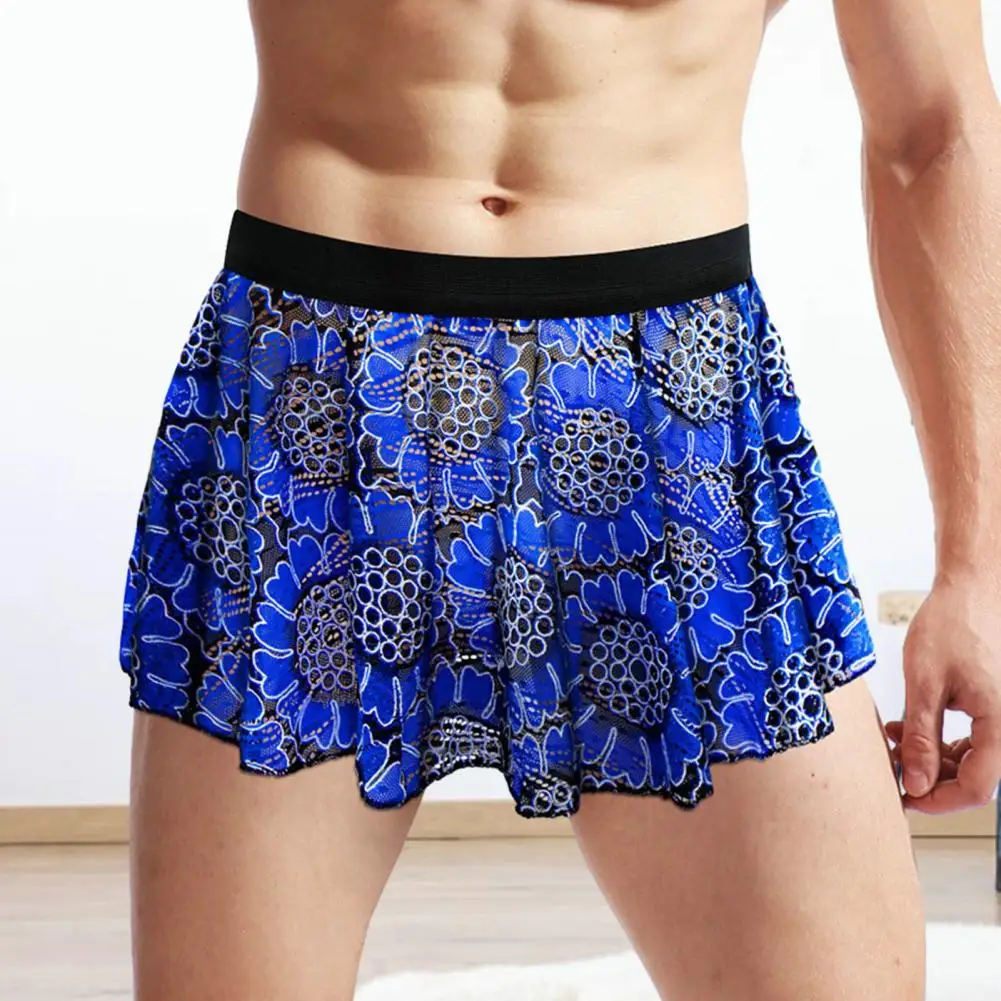 1Pc Unisex Mini Skirt Elastic Waist Pleated Short Soft Breathable Clubwear Panties Vintage Printed Male Inmitate Clothes for Men