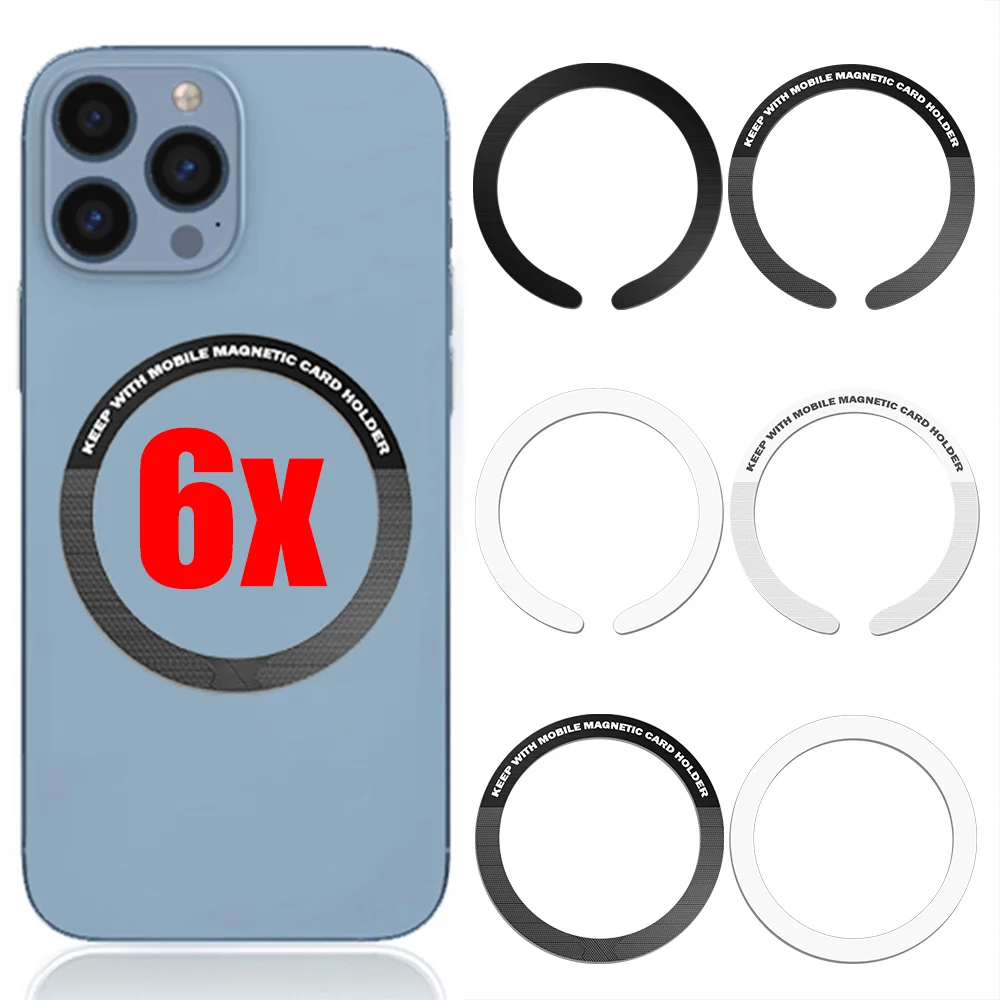 6pcs Universal Magnetic Metal Plate Ring for IPhone 14 13 12 Pro Max Safe Wireless Charging Circle Charge Disk Magnet Stickers