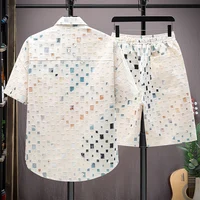 Ensemble 2 Pièces pour Homme, Survêtement, Chemise et Short, Streetwear, Harajuku, Respiré, Tenues Courtes, Été 5