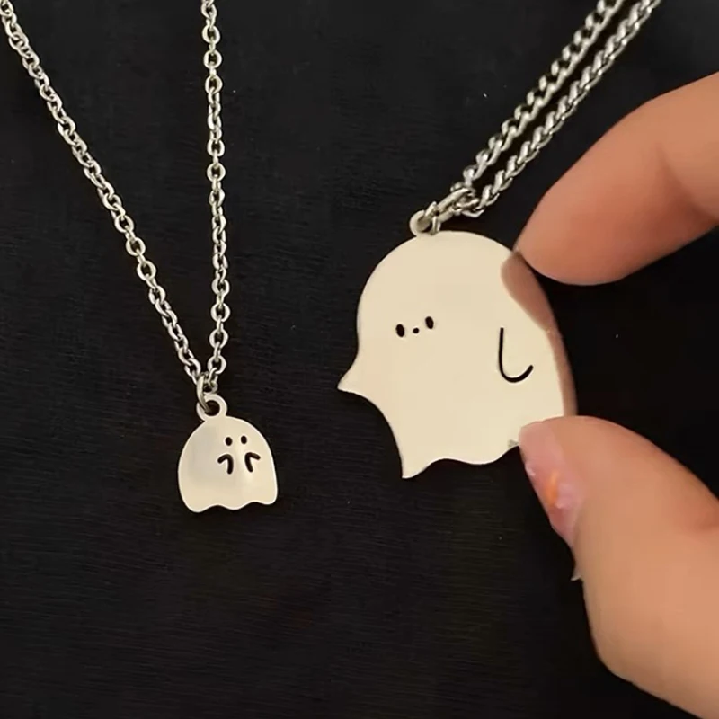 

Funny Playful Cartoon Ghost Hugging Lover Friendship Couple Pendant Necklaces Cute Best Friend Lovely Necklaces Jewelry Gift