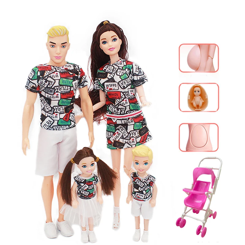 Family Dolls Playset 5 Person 11.5 inch Pregnant Doll Mom Dad Baby Doll Sofa Furniture Accessories Role Play Toys Girls Gifts