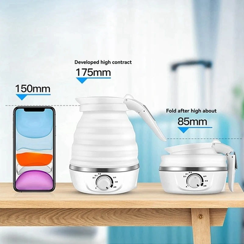 Travel Foldable Electric Kettle 800W Fast Boiling Portable Silicone Kettle 600Ml 110V US Plug