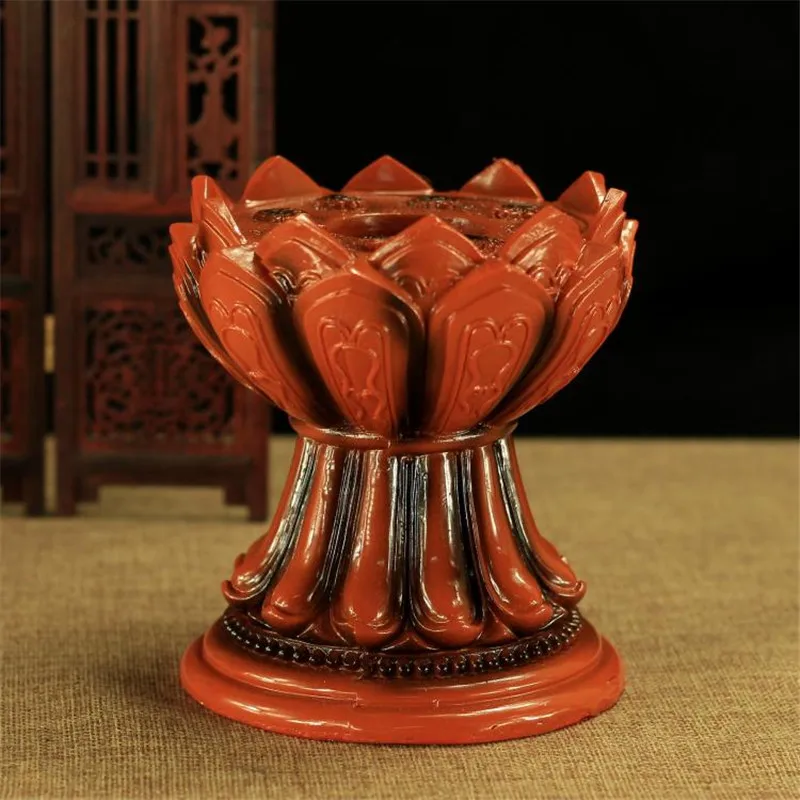 

12cm Resin Lotus Base Eight Auspicious Symbol Clear Pattern Hand Cranking Prayer Wheel Holder Home Putting Decorate Ornaments