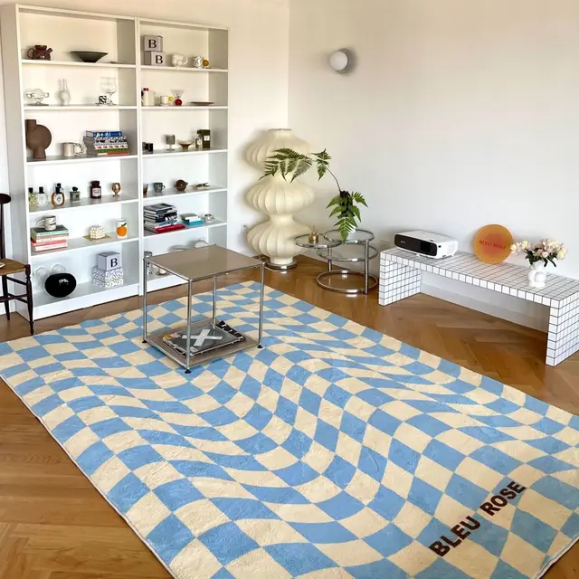 Modern Minimalist Living Room Carpet Bedroom Checkered Shaped Carpet Nordic Plaid Bedside Thickening Carpet 4