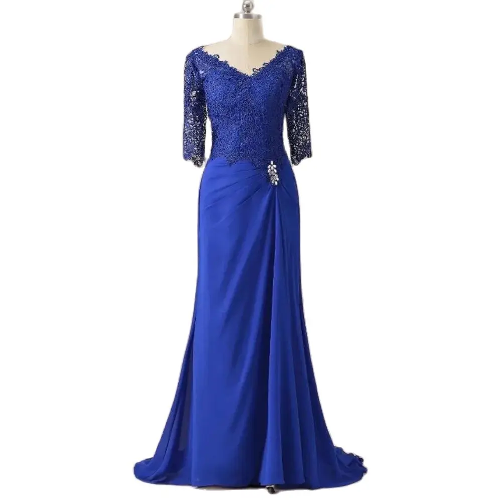 Mother Bride Dresses Vintage Mermaid Lace Mother Of the Bride Dress Royal Blue Half Sleeves Wedding Groom Formal Evening Dress Customized
