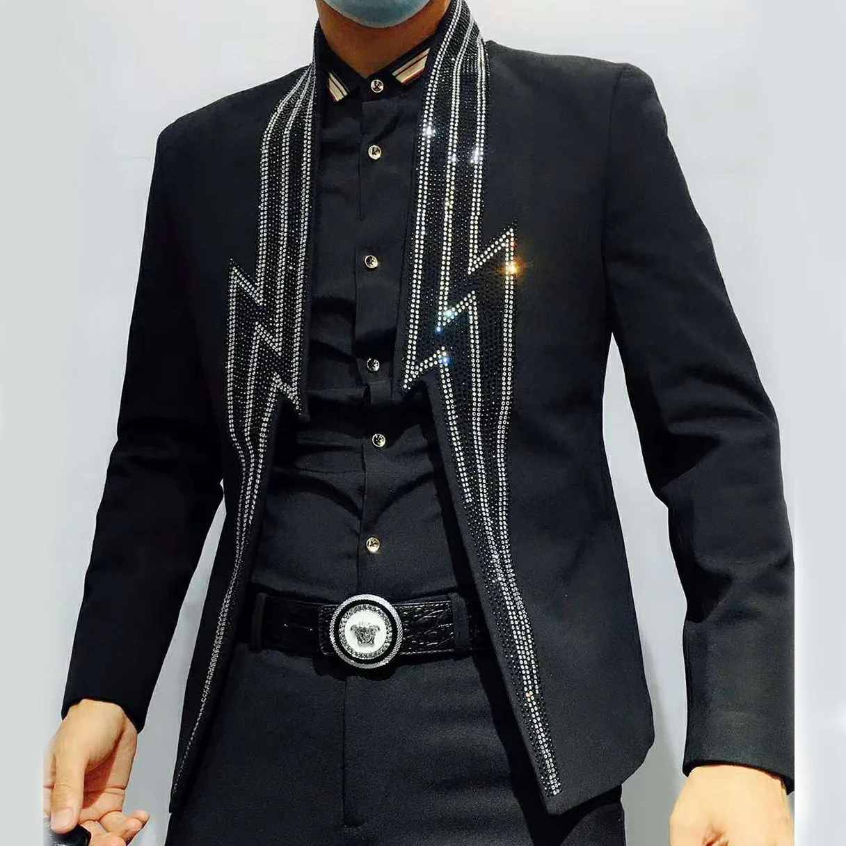 Jacket Men Heavy Industry Luxury Banquet Jacket Blazer Masculino Lightning Rhinestone Club Party Blazer Men Stage Suit
