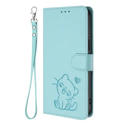 3D Cute Cat Flip Wallet Phone Case with Card Slot & Kickstand - Fairphone 5 (SKY BLUE)