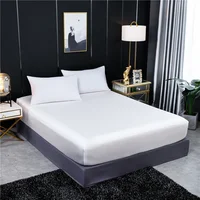 Fitted Sheet Natural Silk Mattress Cover Solid Color Double King Size Fit Sheet With Elastic Band Bedsheet 1