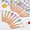 Baby Fork&Spoon Set Soft Silicone Head with Non-Slip Wooden Handle BPA Free Dishwasher Safe Ideal for Toddler Meals (6+ Months) 1