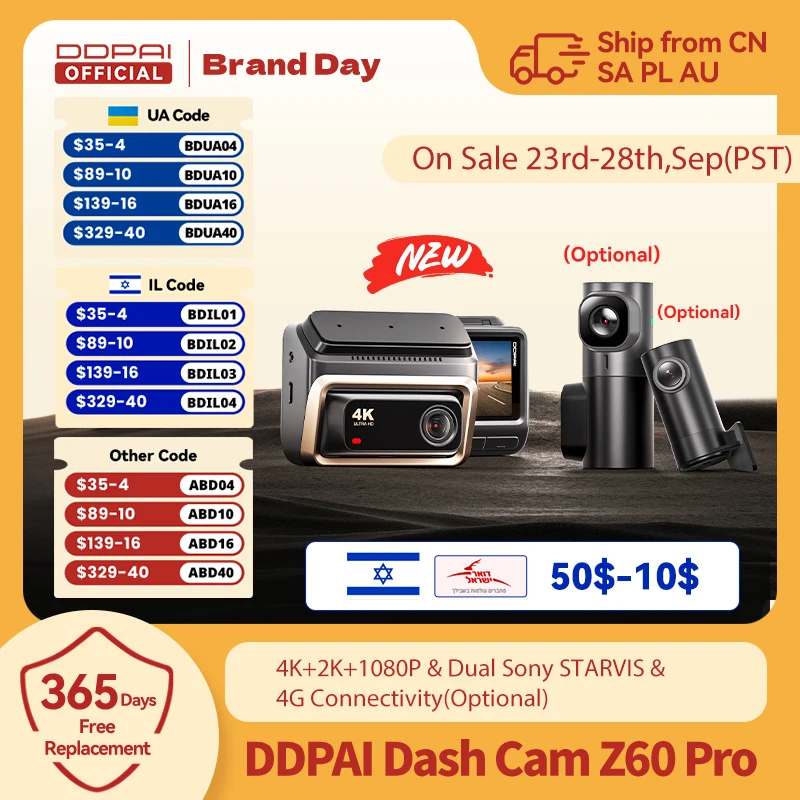 2025 New DDPAI Z60 Pro 4K Dash Cam Auto Dashcam Front GPS