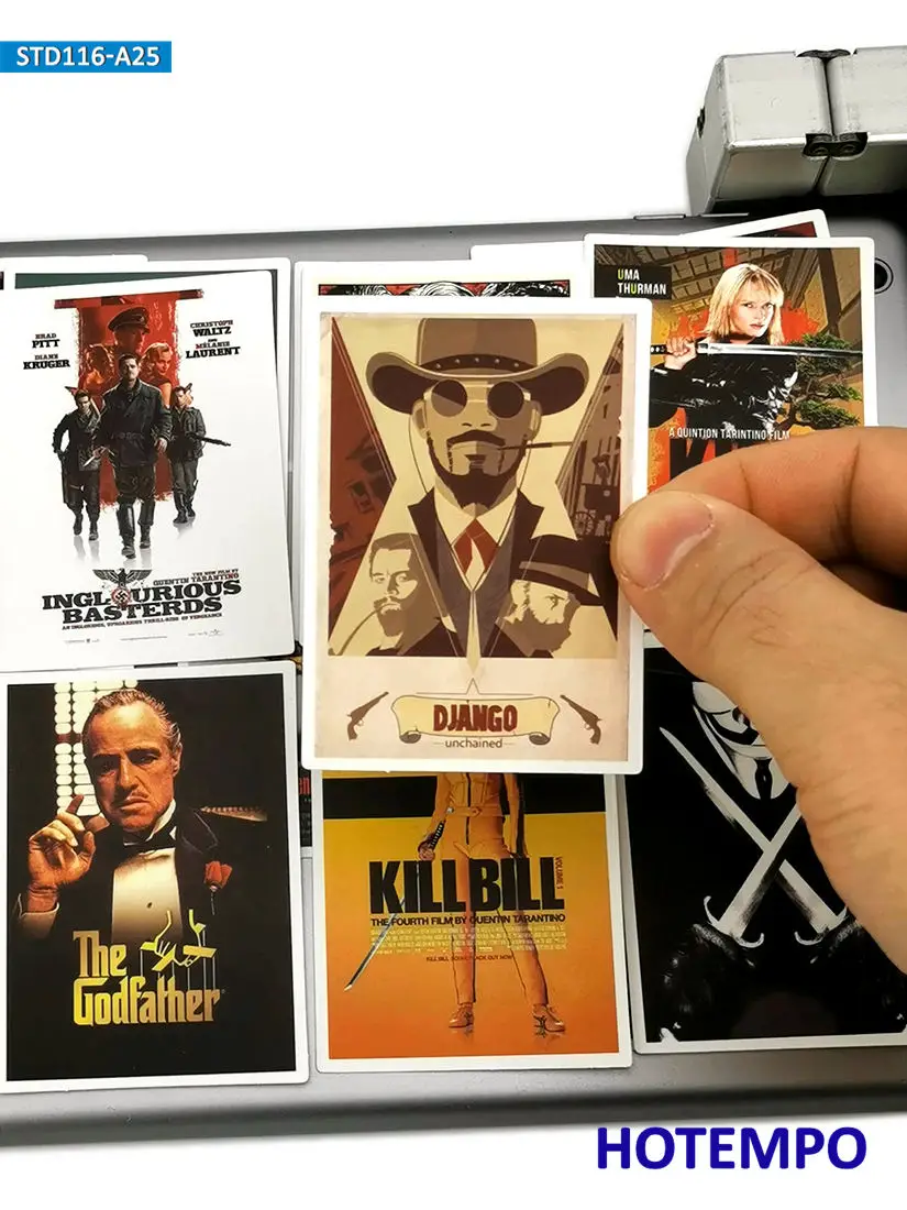 25 개, 클래식 영화 포스터 스티커, 펄프 픽션 대부, 레트로 패션 데칼, 노트북, 스크랩북, 수하물, 스케이트보드, 자전거, 자동차, 오토바이, 전화 스티커, 장난감