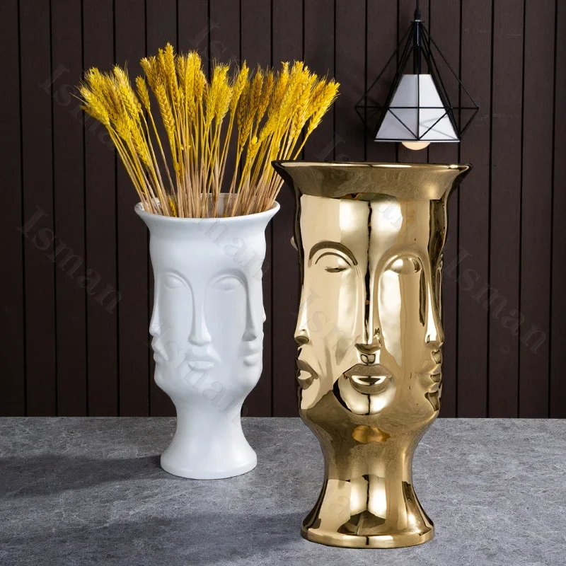 Nordic Human Face Ceramic Vase Modern Decor Home Ikebana Lips Flower Vases Light Luxury Living Room Decoration Accessories 5