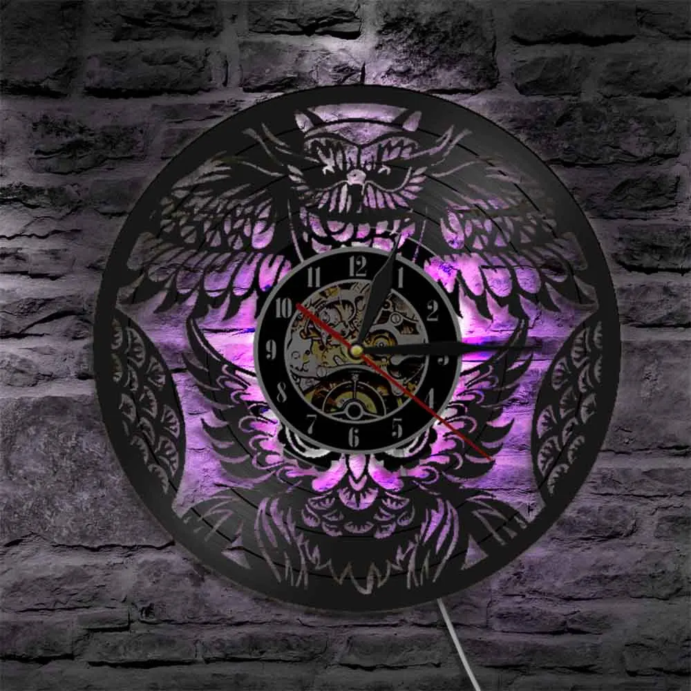 Gufo Retro Orologio Da Parete Uccello Wall Art Vinile Record Clock Beatiful Bird Housewarming Gift For Animals Lover Kid Room Nursery Decor