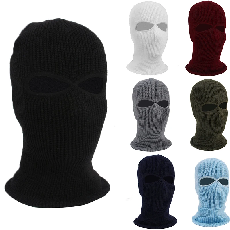 

Winter 2-Hole Knitted Hats Aull Face Ski Mask Balaclava Men Women Outdoor Windproof Army Tactical CS Riding Ski Beanie Scarf Cap