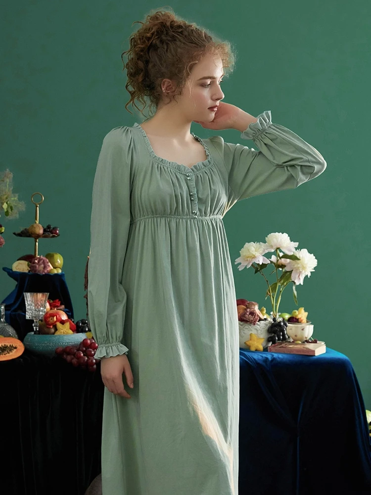 New Vintage Cotton Princess Long Sleepwear For Lady Spring Autumn