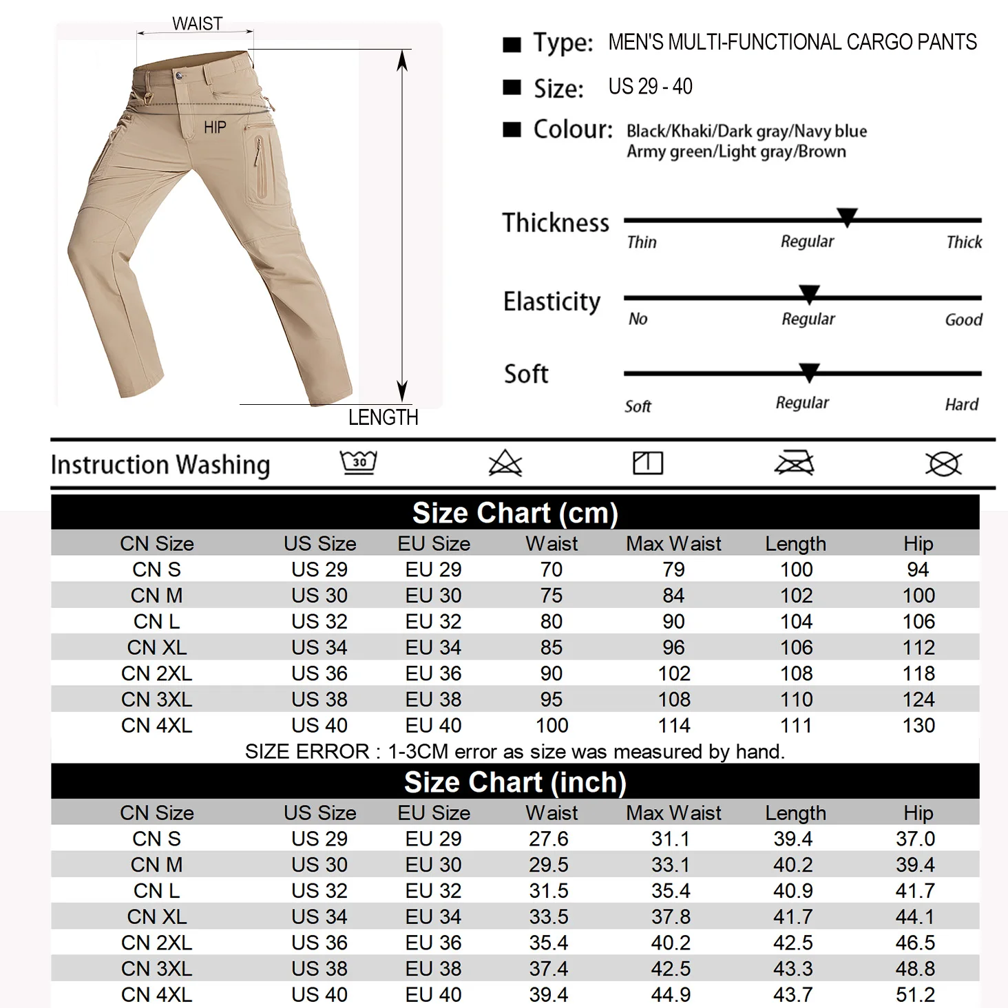 EKLENTSON Herren Multifunktionale Cargohose Sommer Leichte Wanderhose Schnell trocknende wasserdichte Angeltrekkinghose – Detail 8