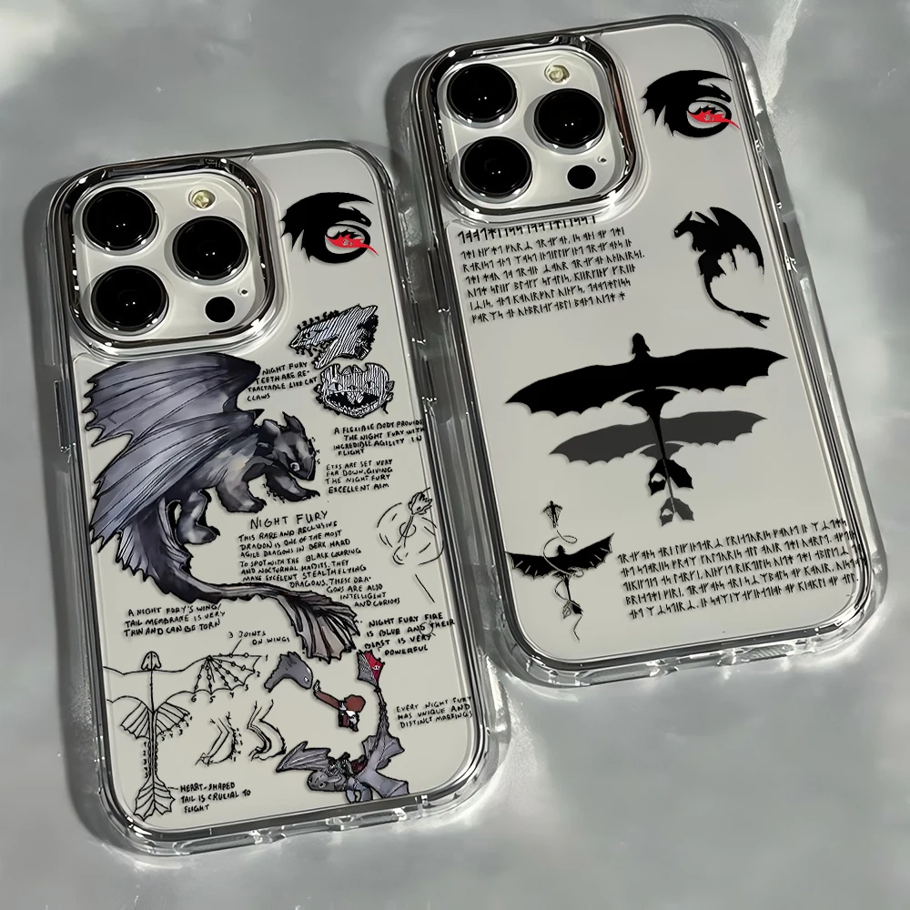 Sleek Black Dragon T-Toothless Plating Transparent Phone Case