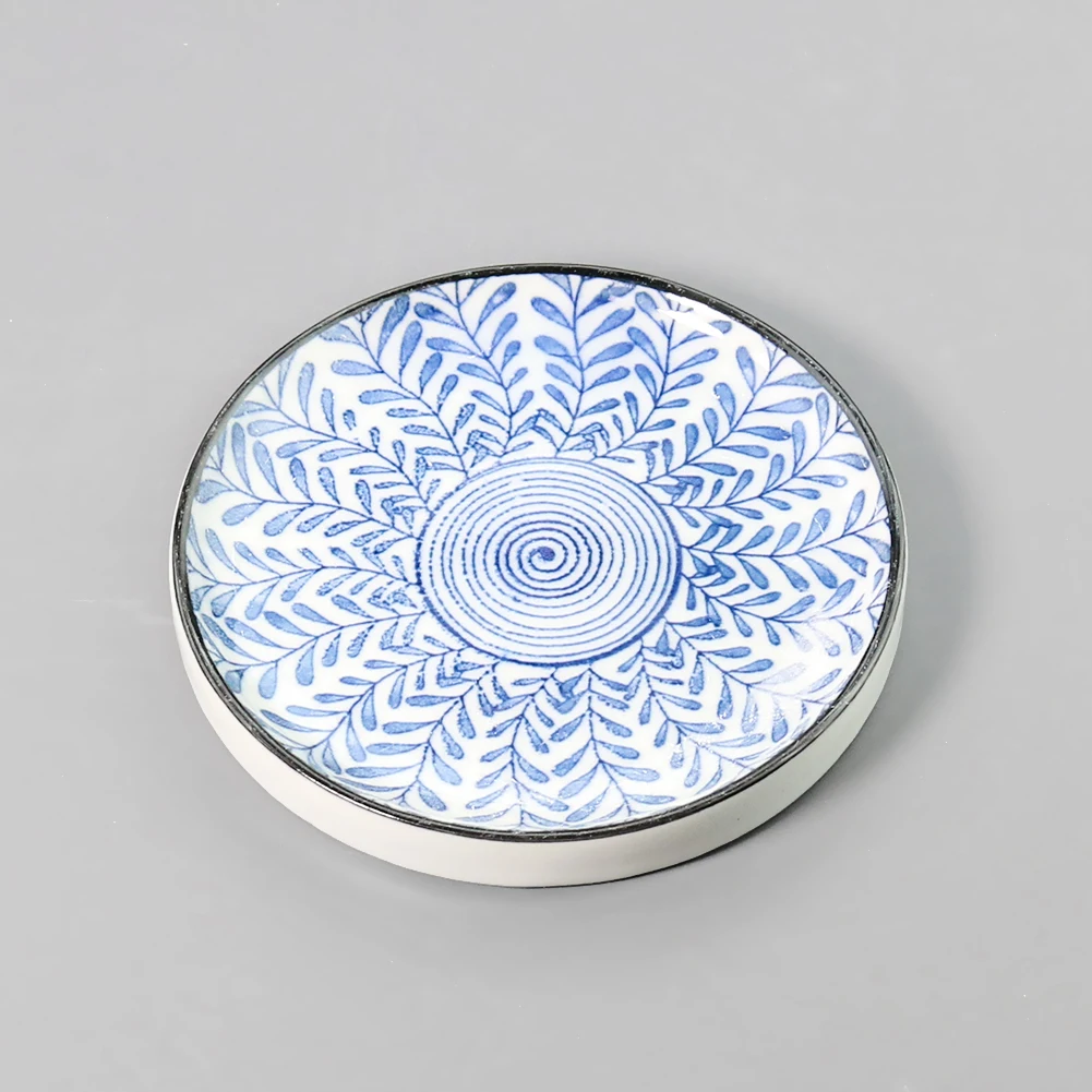 Blue and White Chinoiserie Ceramic Coasters with Holder, Decorative Object