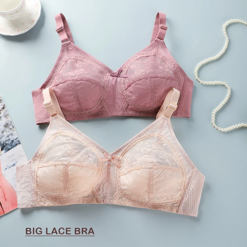 Women's Big Lace Bra Ultra-thin Unlined Transparent Push up Bras Wireless Sexy Fashion Underwear 34-46 Large Bras 1