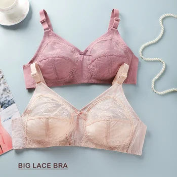 Women's Big Lace Bra Ultra-thin Unlined Transparent Push up Bras Wireless Sexy Fashion Underwear 34-46 Large Bras 1