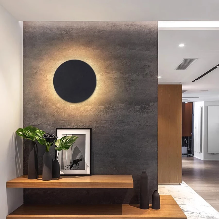 현대 LED 벽 램프, 실내 홈 데코, 흑백 알루미늄 벽 조명, 원형 디자인, AC90-260V