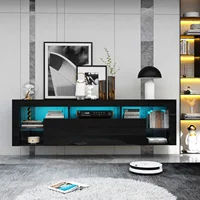 63" Floating TV Stand for 60" TV, LED TV Cabinet w/Power Outlets, Storage and Shelf, Modern High Gloss Media Console Table 2