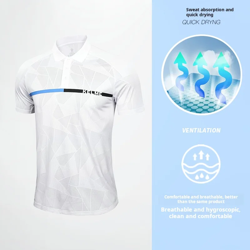 Kelme Polo comoda e traspirante per t-Shirt sportiva da corsa estiva stampata a maniche corte da uomo - immagine 5