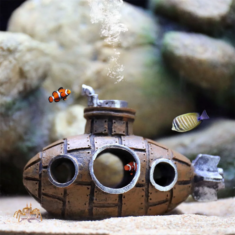 

Retro Resin Submarine Aquarium Ornament Shrimp Cave Fish Shelter Breeding Area Aquarium Fish Tank Landscaping Decoration