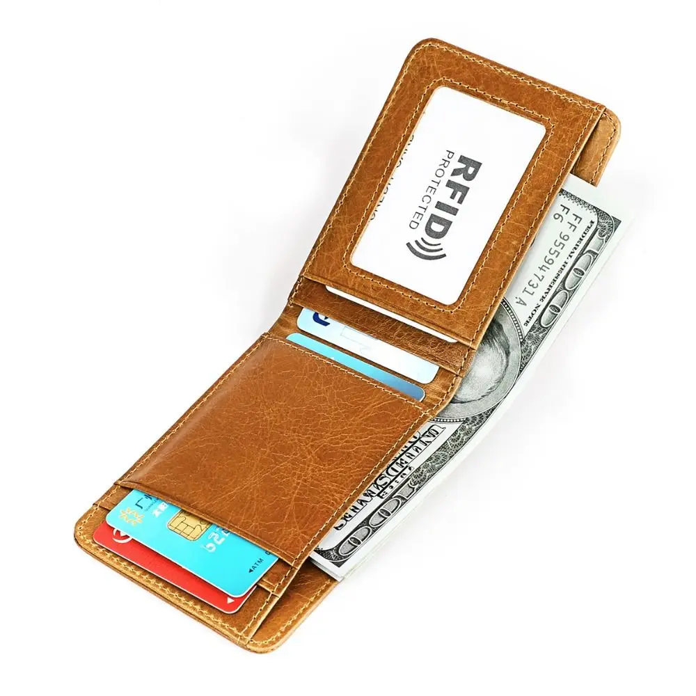 

6 Card Slots Men's Leather Slim Wallet Cowhide Leather Minimalist Money Clip for Men Bifold Low Profile