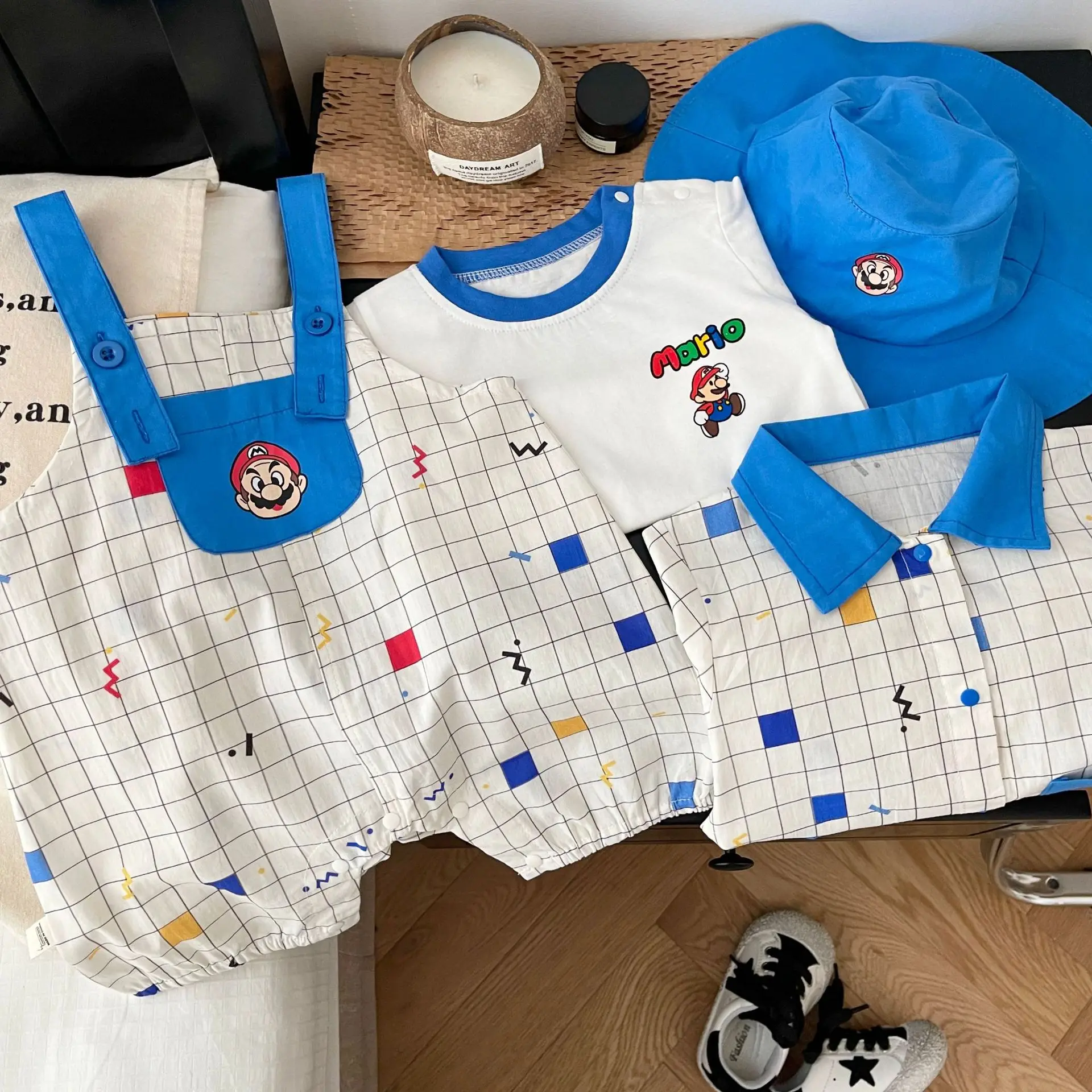 summer newborn baby boys cartoon bodysuits short sleeve plaid overalls 98% cotton t-shirts infant kids clothes infant romper