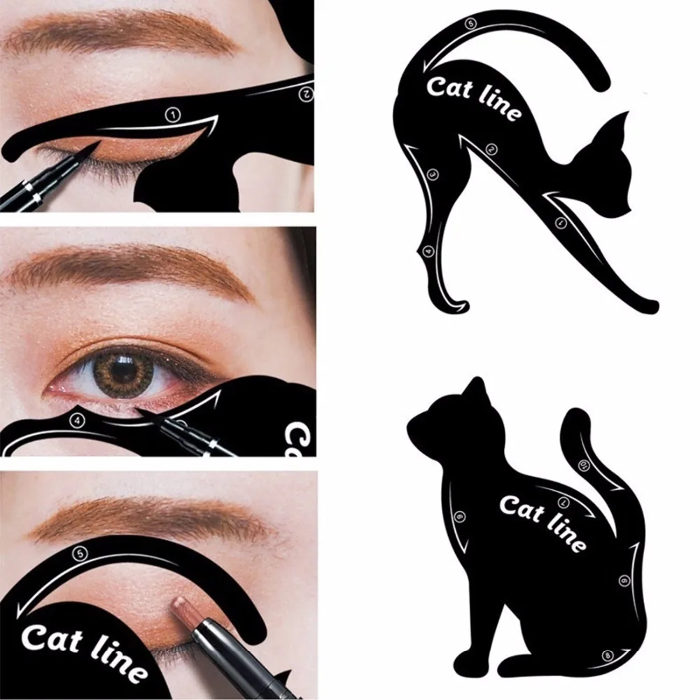 

Beauty Eyebrow mold Stencils 2Pcs Women Cat Line Pro Eye Makeup Tool Eyeliner Stencils Template Shaper Model for women girl