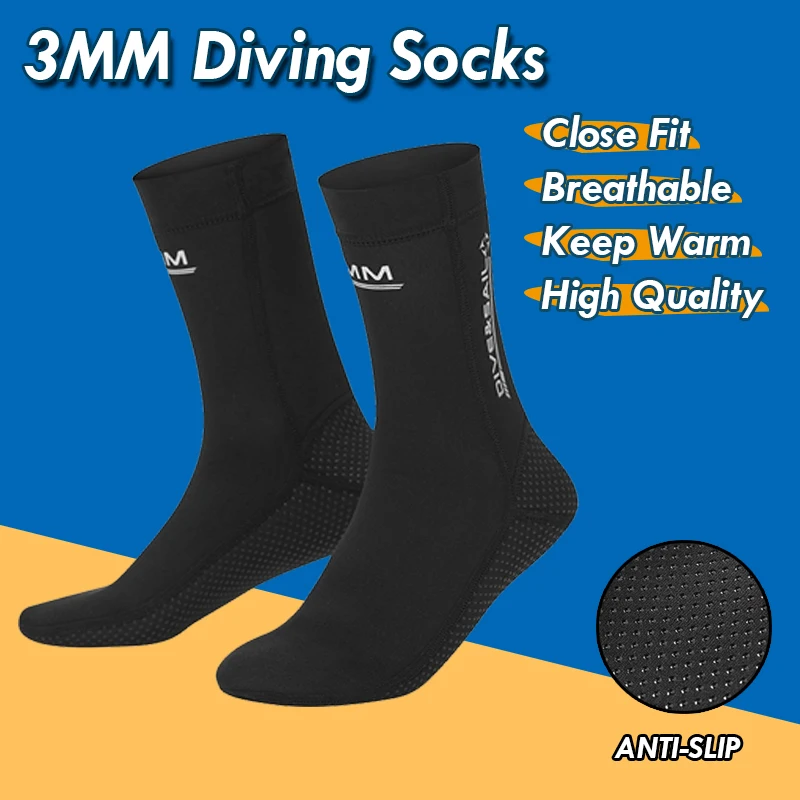 Unisex 3mm Neoprene Diving Socks Water Sport Winter Warm Anti Slip Swimming Snorkeling Socks Surfing Beach Boots for Men Women