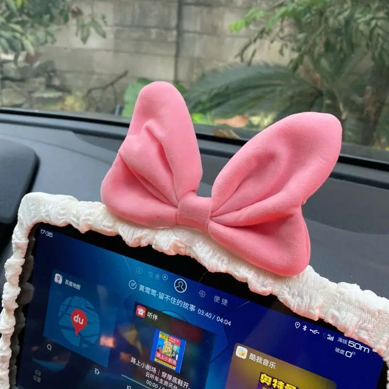 Universal Stretch Velvet Red Bow Car Mirror Cover Dashboard Screen Protector Soft Plush Auto Interior Rearview Mirror Case Decor