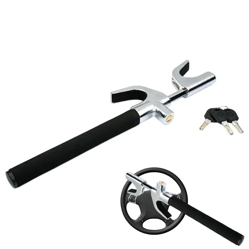 

Steering Lock Anti Theft Vehicle Theft Steer Wheel Device U Shape Retractable Steering Lock Universal Fit Hammer Window Breaker