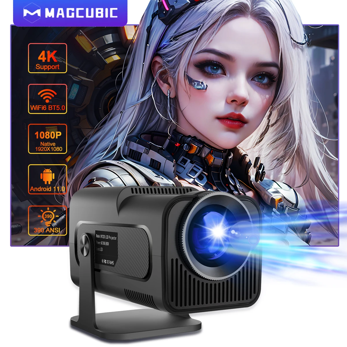 Magcubic HY320 Projector 4K Android 11 Native 1080P 390ANSI