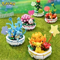 New Pokemon Building Block Pikachu Charmander Squirtle Model Toy Home Decoration Plant Potted Flower Brick Girl Toy Child Gift 1